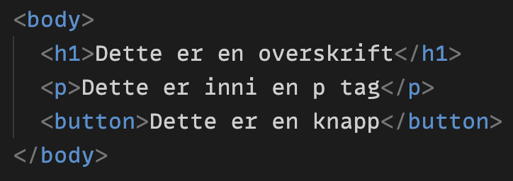 bildet viser et eksempel på html kode.